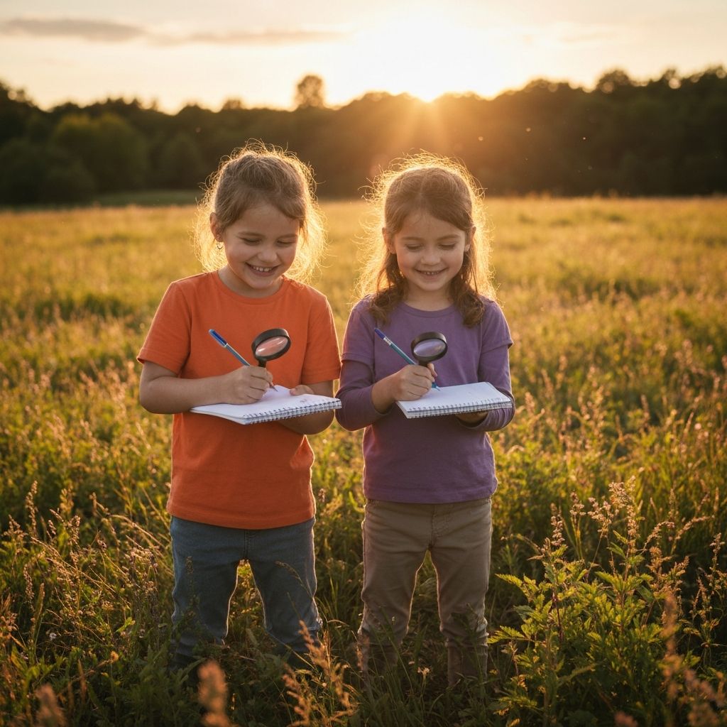 Des enfants explorent la nature avec des loupes et des carnets